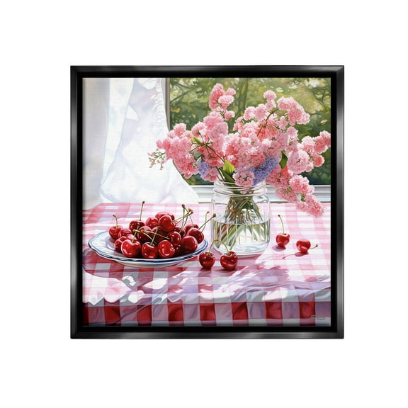 Stupell Industries Cherry Blossoms & Fruits Botanical & Floral Painting Black Floater Framed Canvas Art Print Wall Art, 18 x 18