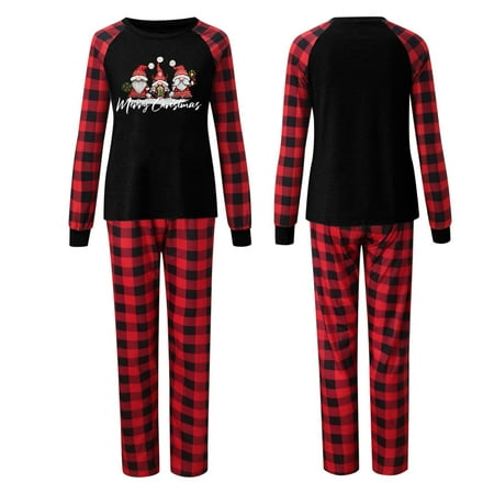 

Herrnalise Parent-child Attire Christmas Suits Patchwork Plaid Printed Homewear Round Neck Long Sleeve Pajamas Two-piece Mom Sets Christmas Clothes for Family