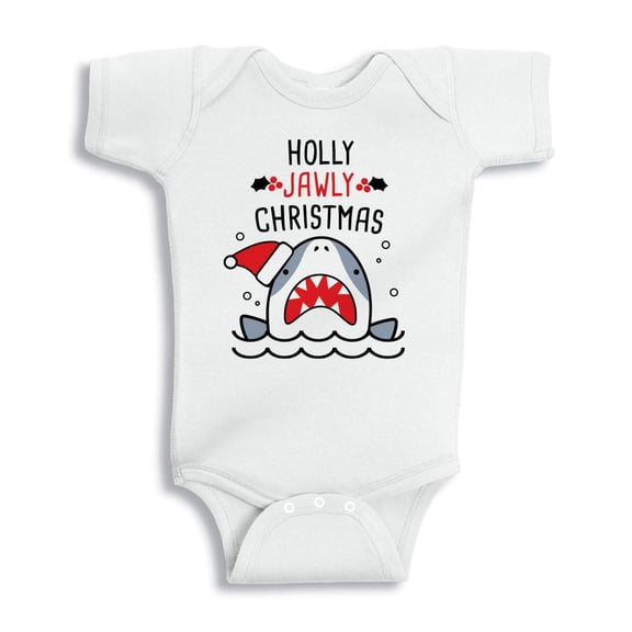 TeesAndTankYou Holly Jawly Christmas Shark Baby Onesie Infant One Piece Bodysuit Newborn White