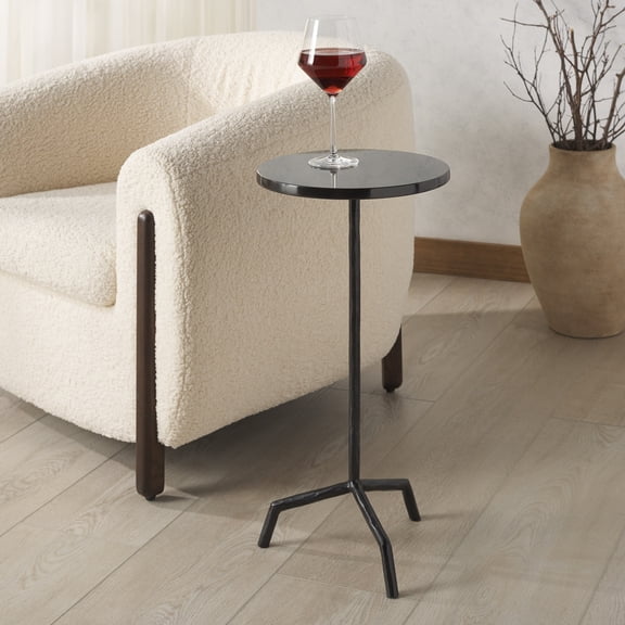 Safavieh Couture Fabrianna Scandinavian Metal and Marble Round End Table, Black