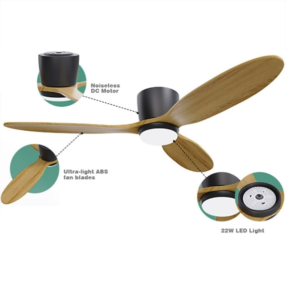 Wozzio Flush Mount 52 inch Ceiling Fan with Light for Indoor/Outdoor