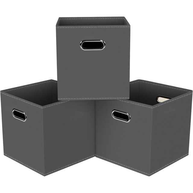 HUGFEGWE Black Foldable Storage Cubes Bins, Fabric Storage Box Cubes Organizer Baskets with Dual Handles for Home Organizer,Set of 3,(Gray) CJB91-72420