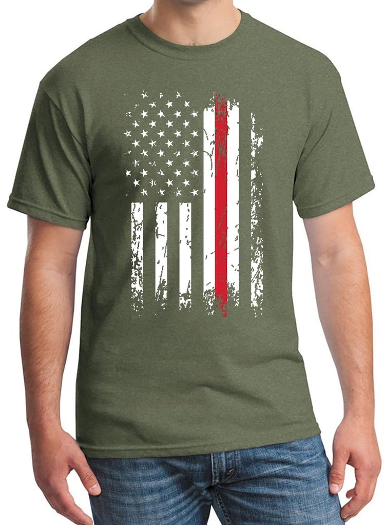 Men's Firefighter Thin Redline USA Flag Military Green C4 T-Shirt 2X ...