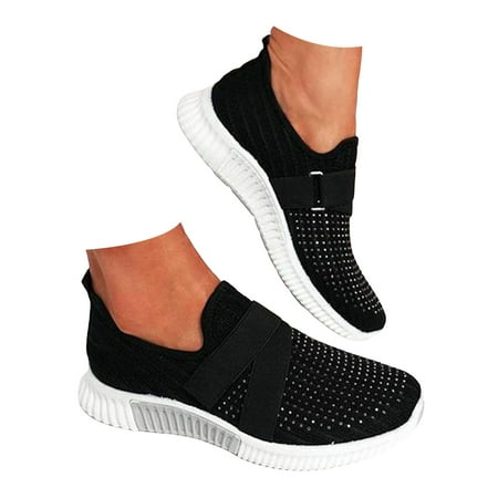 Fauean Sneakers for Women Casual Leisure Outdoor Light Shoes Breathable Slip on Sneakers Black Size 41