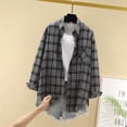 thumbnail image 5 of AKOEE Button Down Plaid Shirts for Women Lightweight Jacket Long Sleeve Collared Blouses Casual Spring Fall, Black 2XL, 5 of 6