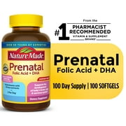 Nature Made Prenatal with Folic Acid + DHA Softgels, Prenatal Vitamin and Mineral Supplement, 100 Count