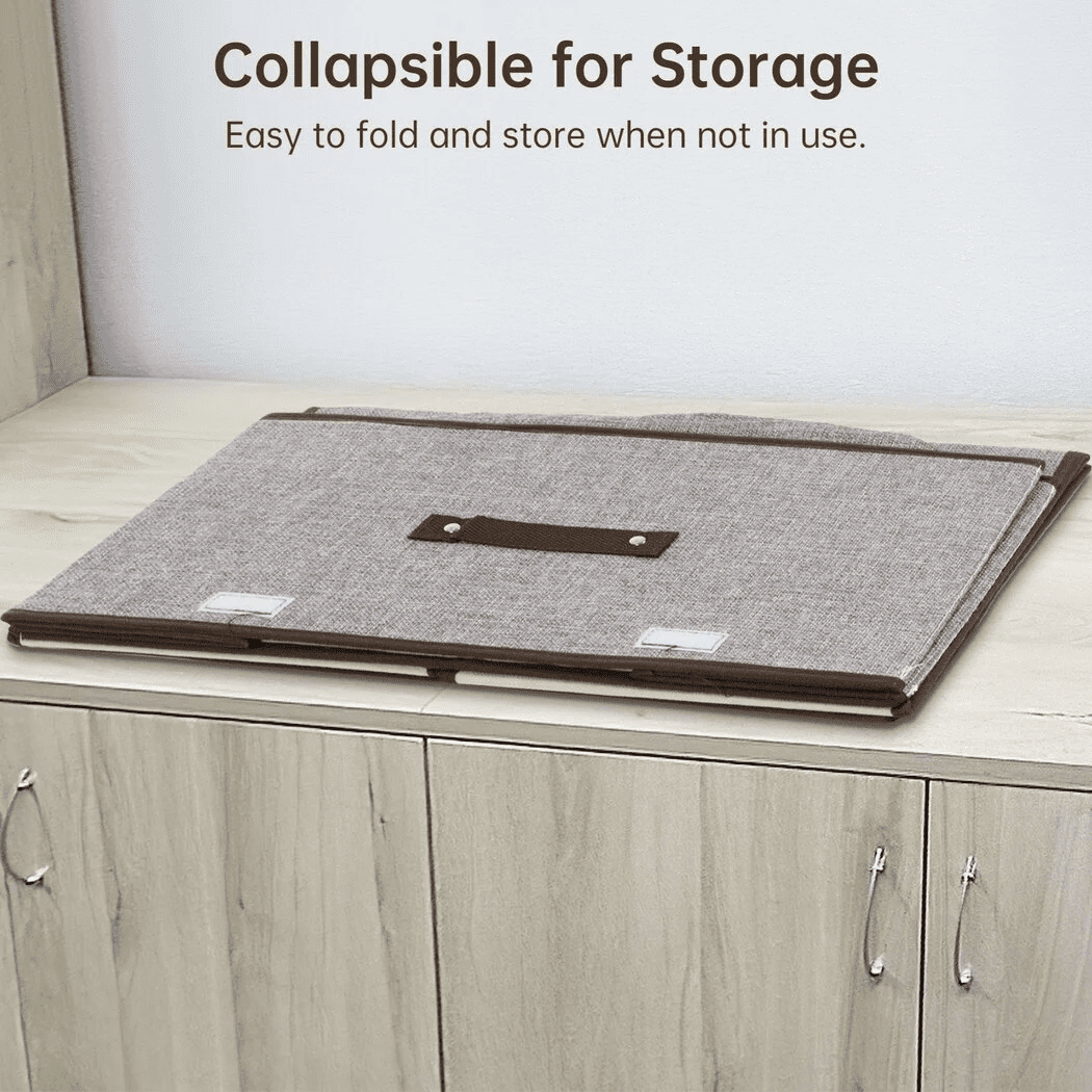 2 Pack Large Storage Boxes with Lids and Handles, Collapsible Linen Storage Bins Organizer Containers Baskets Cube with Removable Divider, Grey