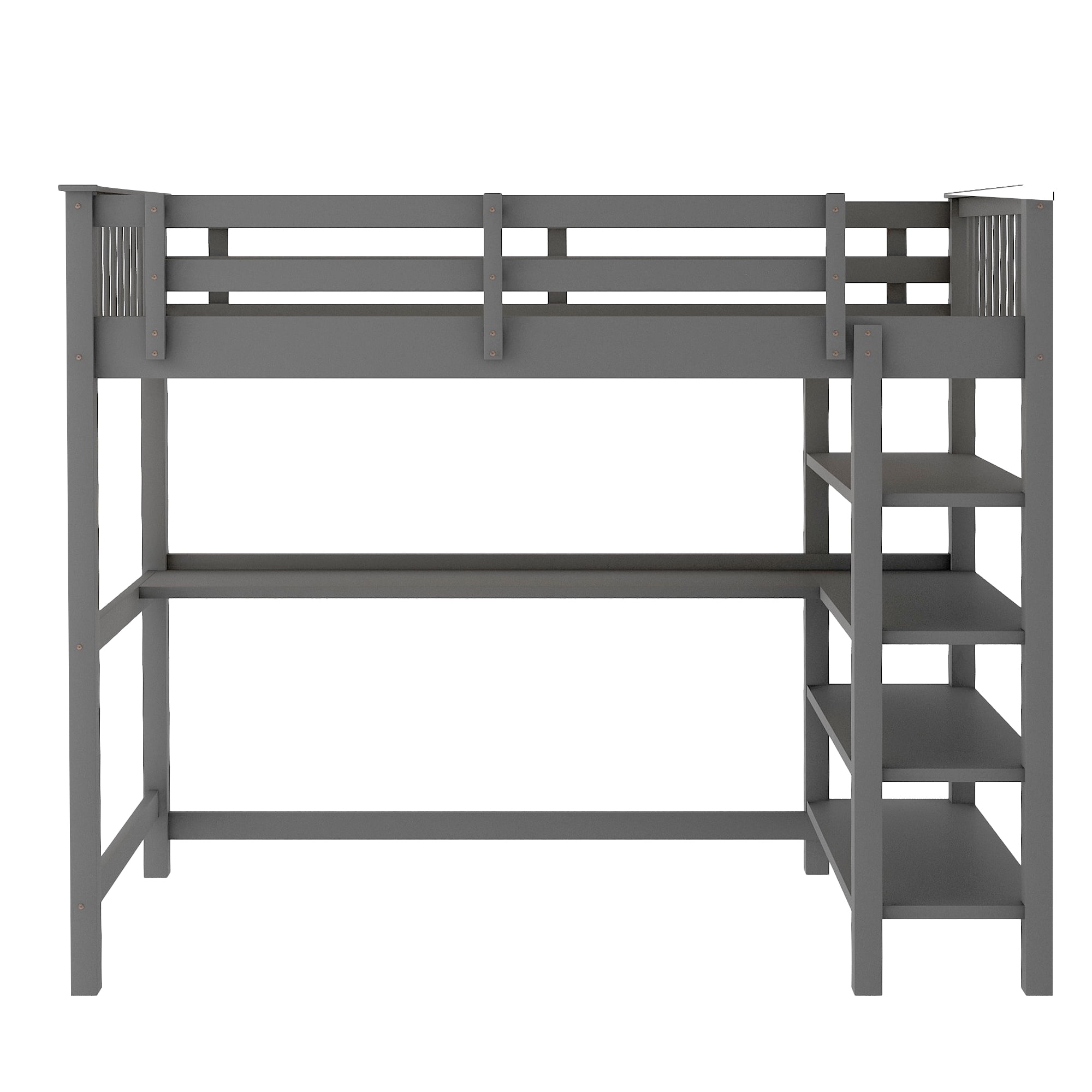 Full / Twin Size Loft Bed Wooden Cover with Storage Shelves and Under