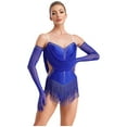thumbnail image 5 of Aiihoo Womens Glittery Rhinestones Tassels Leotard Dance Shiny Rhinestones Latin Ballet Dancewear Blue XL, 5 of 7