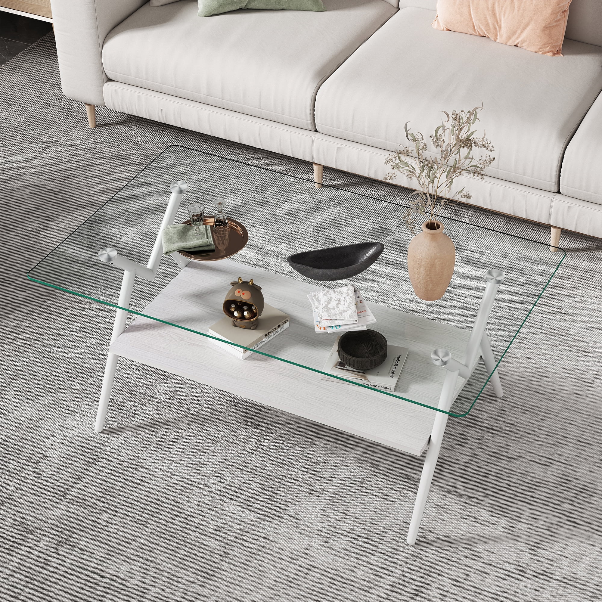 MAYEERTY 3-Piece Coffee Table & End Table Set – Transparent Tempered Glass & MDF Layer