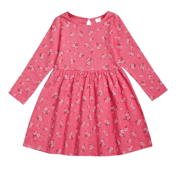 Tiijoy Toddler Girls Floral Long Sleeve Dress Casual Round Neck Skater Dress, Sizes 4-5