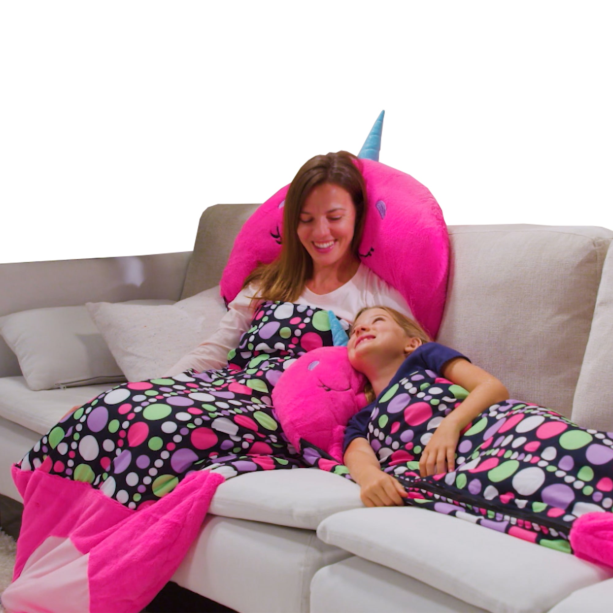 Happy Nappers: Pillow & Sleepy Sack: Medium - Neil The Pink Narwhal - 54x20", 2-In-1: Plush Animal Opens To Sleeping Bag, Soft Play Character, Kids 3+