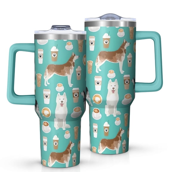 OBREWU Husky and Coffee Tumbler with Handle and Lid,Husky and Coffee 40oz Double Wall Vacuum Insulated Tumbler,Cups Gift for Women and Men