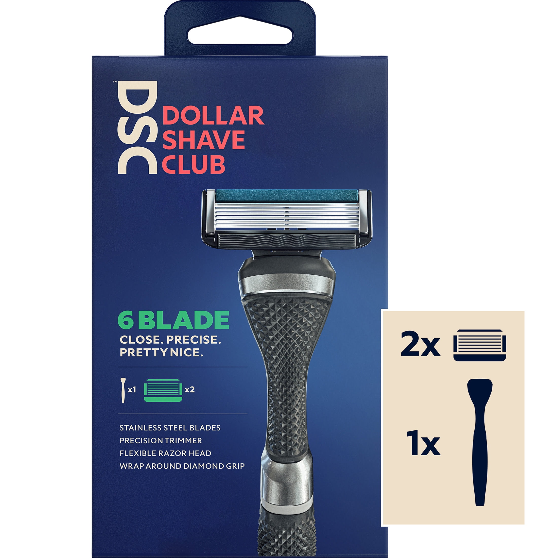 Dollar Shave Club Men's Razor 6-Blade Starter Set 1 handle, 2x 6-blade razor blade refills