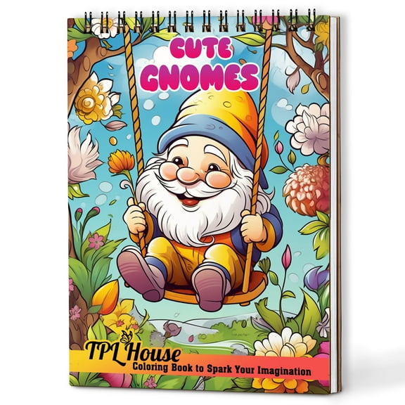TPLHOUSE Cute Gnomes Coloring Book Spiral Bound for Adults, A5 Wooden Cover, Depicting Their Lively Village with Joyful Energy with 30 Intriguing Coloring Pages for Stress Relief and Relaxation