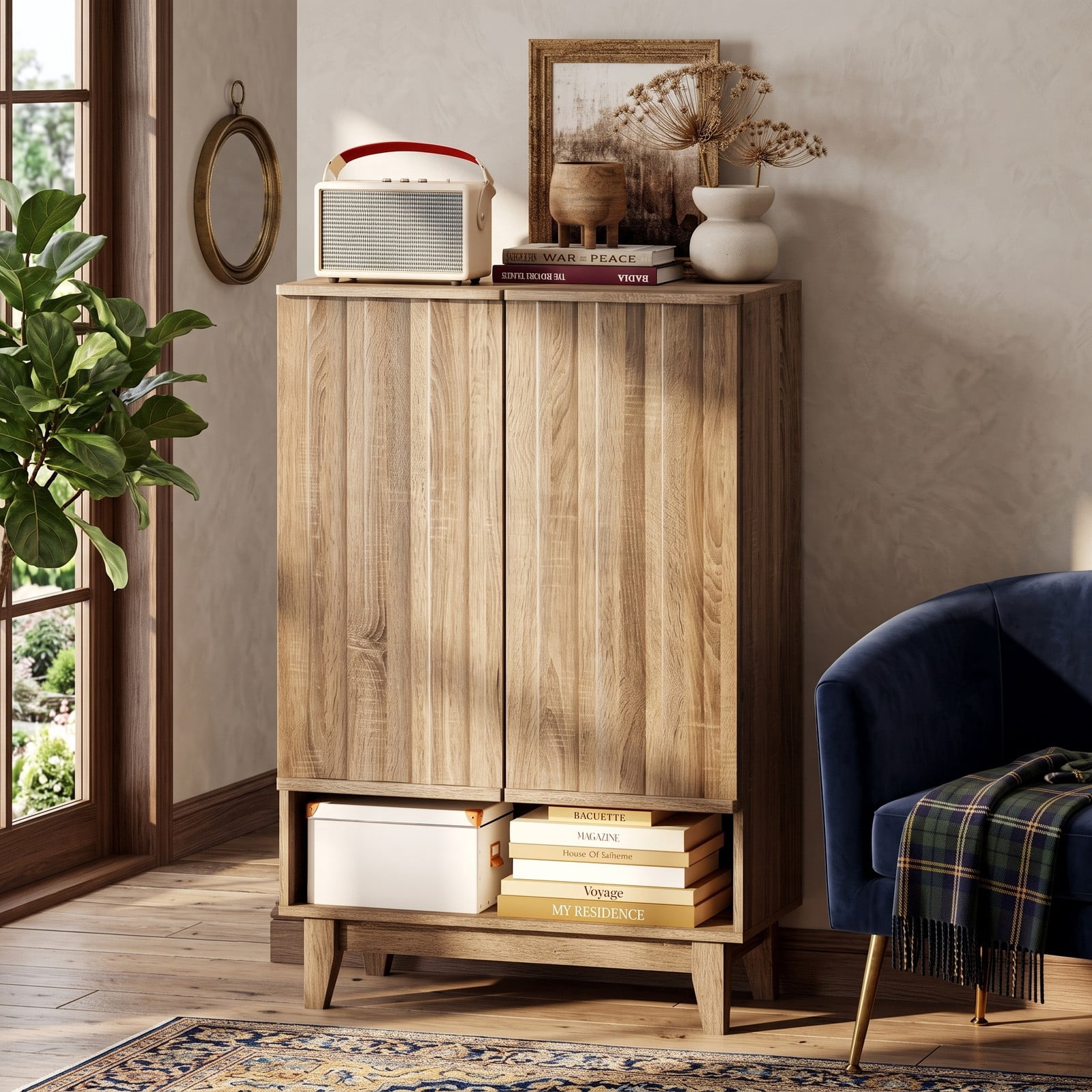 Furnibear 6-Tier Shoe Storage Organizer Cabinet with Louvered Door and 3 Removable Shelves for Entryway and Hallway Use, Rustic Oak