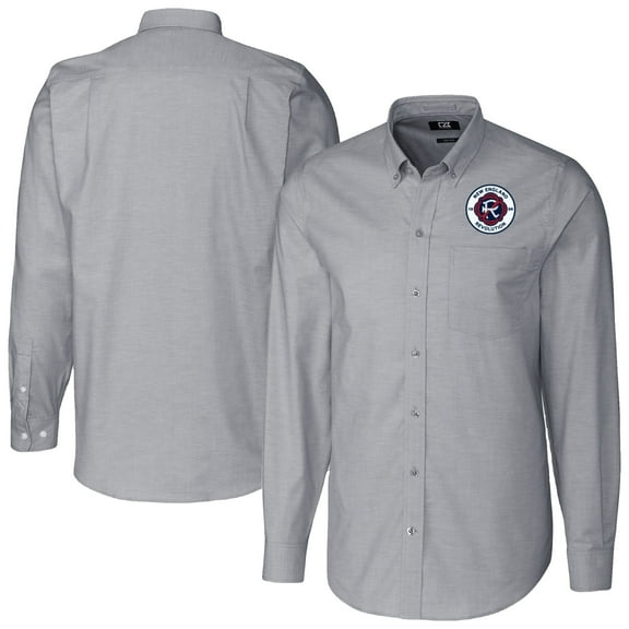 Men's Cutter & Buck Charcoal New England Revolution Stretch Oxford Long Sleeve Dress Shirt