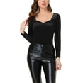 thumbnail image 1 of INSPIRE CHIC Blouse en Velours Rétro à Col Cœur Plissé pour Femmes Noir G, 1 of 5