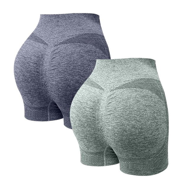 Plebaso Lot de 2 Shorts de Cyclisme Respirants pour Femmes, Shorts de Yoga Taille Haute pour Course