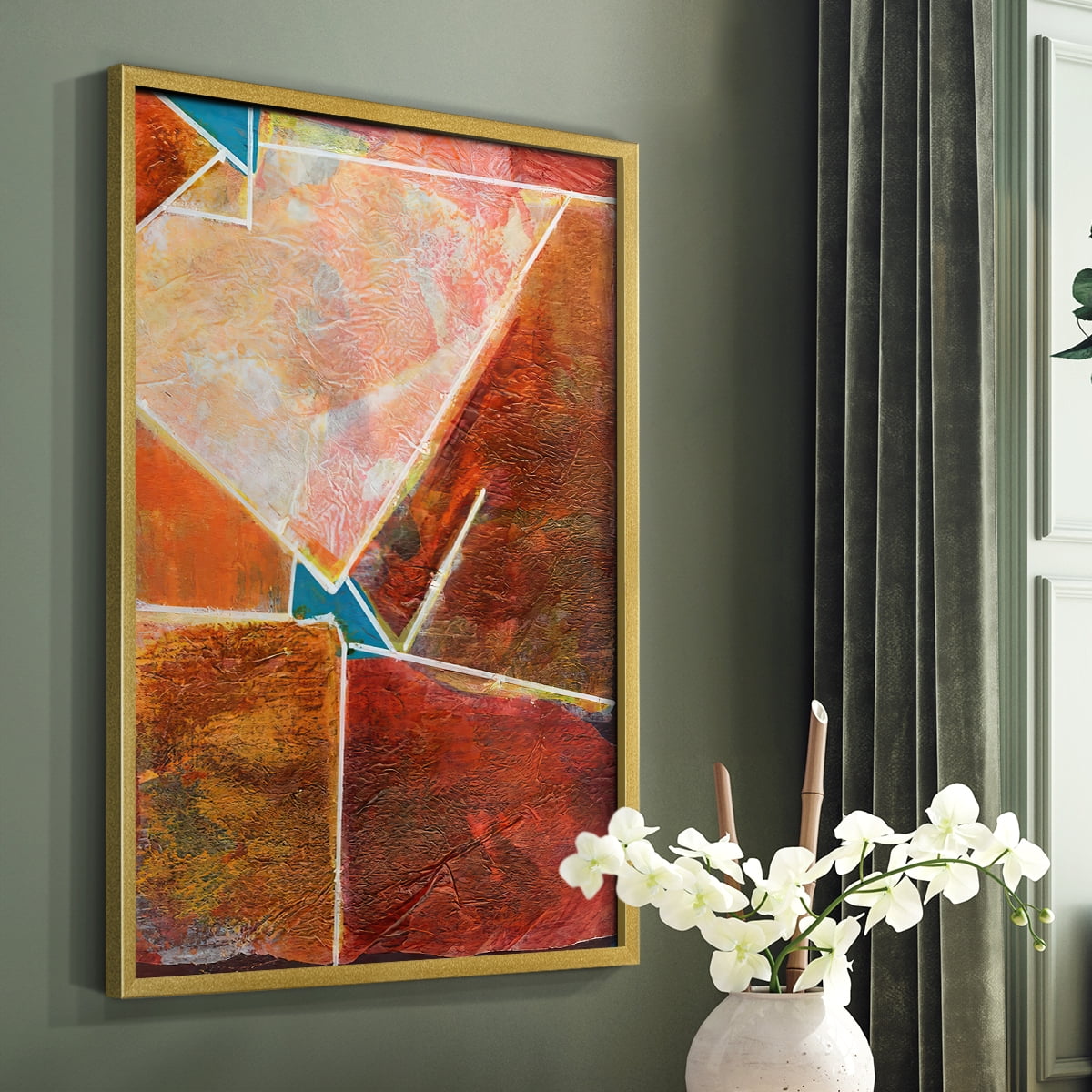 Primary Connection VIII Framed Print in Gold Solid Wood Framed Print No Nail Hanging