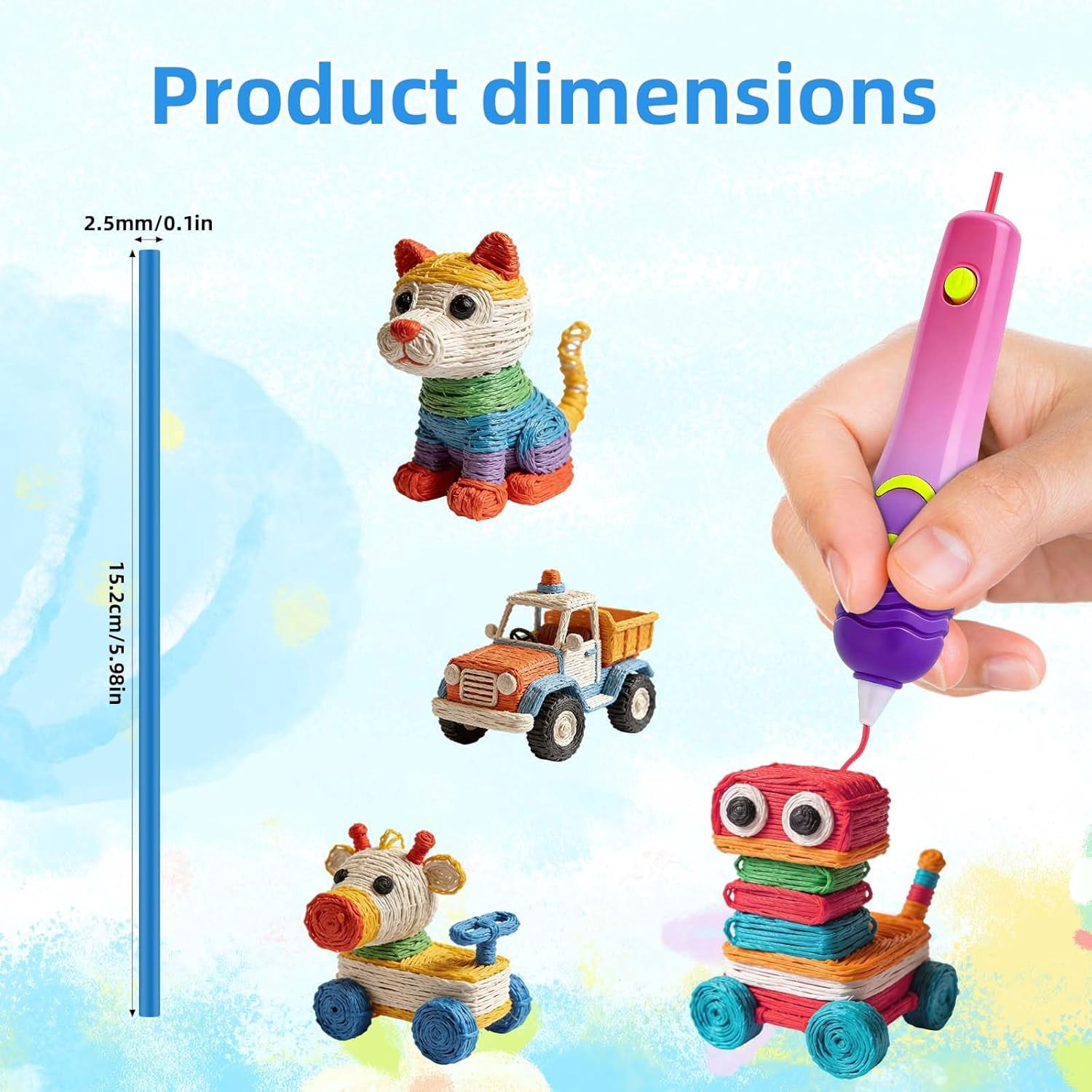 300pcs 3D Pen Filament Refills, 32 Colors Refills Packs Materials for Start+ 2.5mm/0.1in Diameter Printer Filaments Accessories Print Kids School Curriculum or Family Crafts