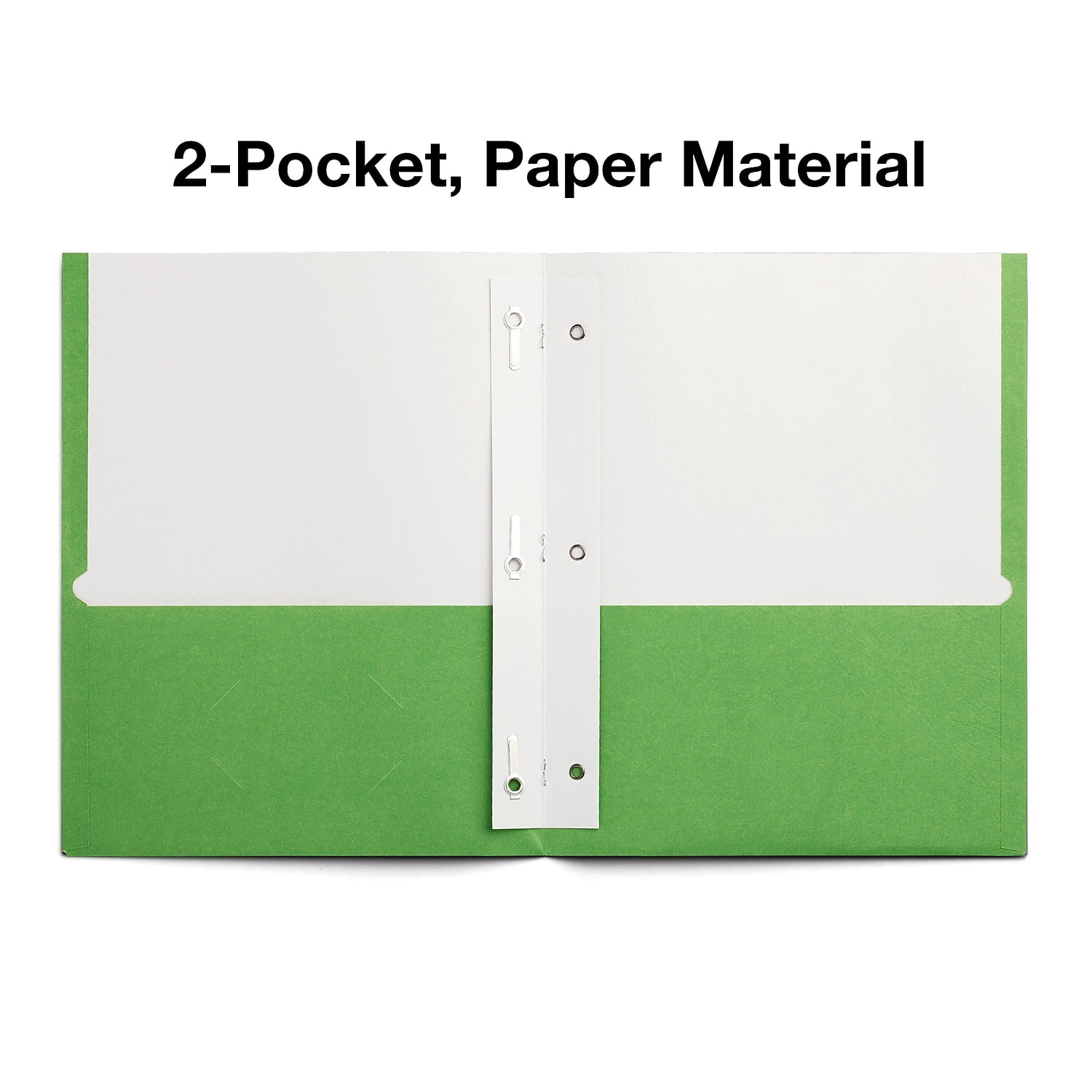 Staples Smooth 2-Pocket Paper Folder with Fasteners Green 25/Box (50773/27541-CC) ST27541