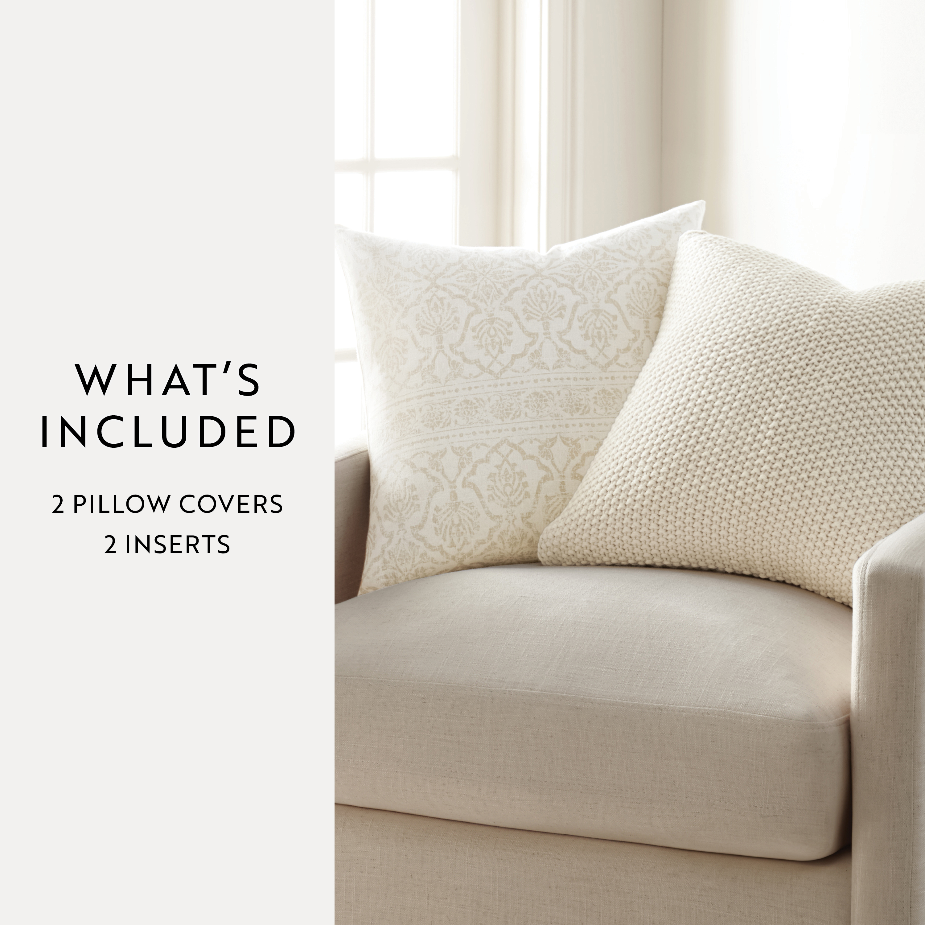 Noble Linens 2-Pack Seed Stitch Knit and Cotton Patterned Decor Throw Pillows - Natural