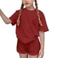 thumbnail image 4 of Ensemble T-Shirt et Short pour Filles, Haut à Col Rond Uni à Manches Courtes et Short, Tenue de Sport Décontractée Deux Pièces pour Enfants, 4 of 7