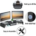 thumbnail image 4 of Dual Monitor Stand Riser with Drawer - Length and Angle Adjustable Double Monitor Riser Corner Desk Shelf Organizer Long Monitor Riser for 2 Monitors/Laptop/PC/Screen/TV (Black, 72-94L cm), 4 of 13