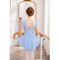 thumbnail image 5 of Arshiner Girls Shiny Ruffle Sleeve Ballet Leotard with Skirt Criss-Cross Back Dance Dresses,5-6Y,Blue, 5 of 9