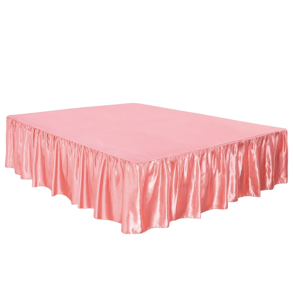Unique Bargains Dust Ruffle Wrinkle Free Bed Skirt Coral Pink Full 18