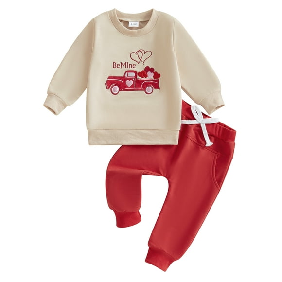 Gupgi Infant Toddler Boy Valentines Day Outfit Baby Long Sleeve Heart Tops with Red Pants 2Pcs Clothes Set