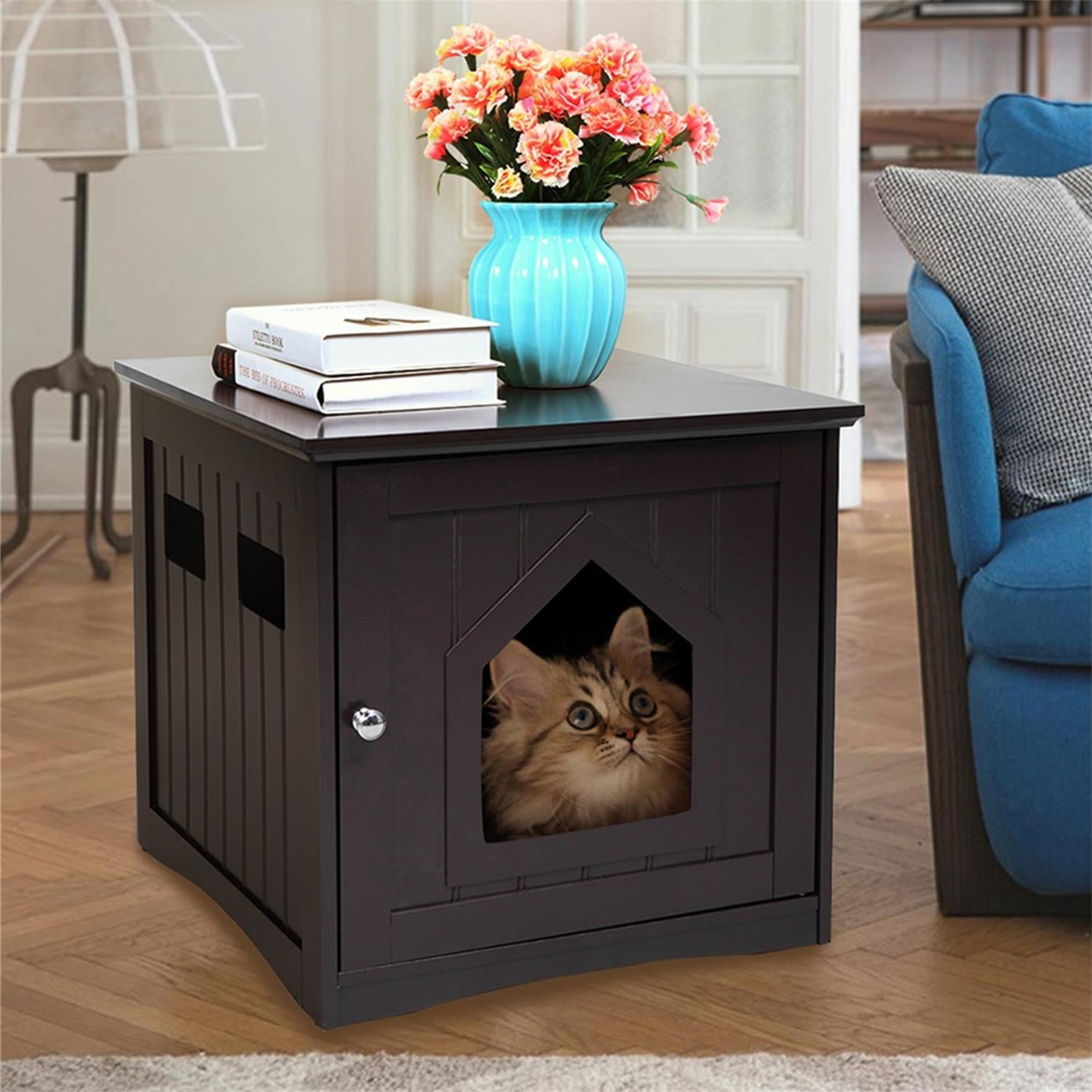 Pefilos 20" Decorative Cat House & Side Table Cat Home Indoor Pet Crate Litter Box Enclosure, Brown Pefilos 20" Decorative Cat House & Side Table Cat Home Indoor Pet Crate Litter Box Enclosure, Brown