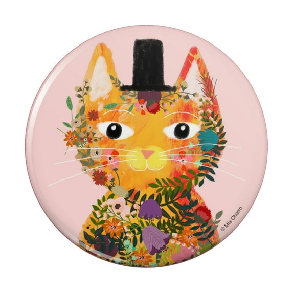 Flower Cat with a Top Hat Kitchen Refrigerator Locker Button Magnet