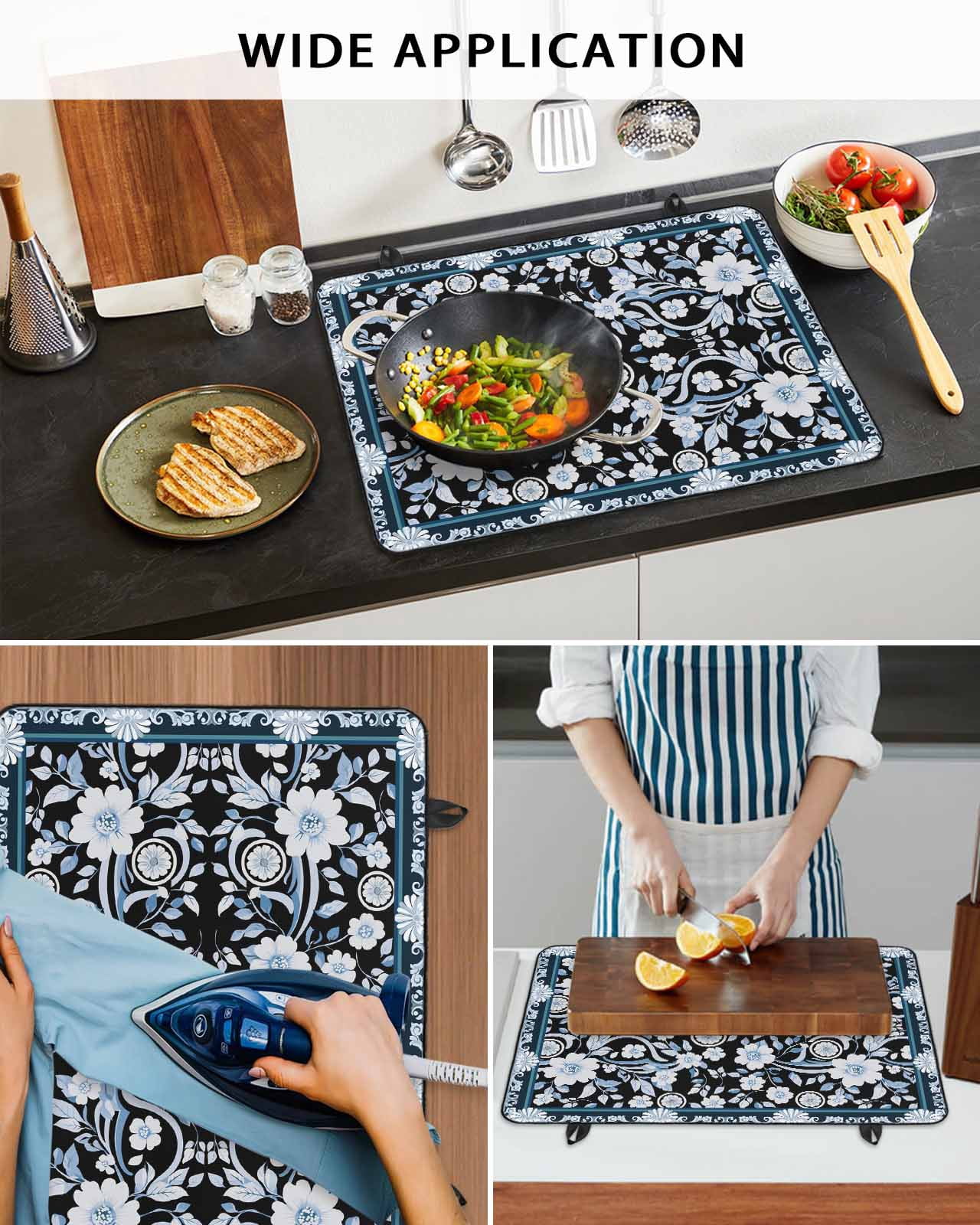nqOlkjepod Large Induction Cooktop Protector Mat 36"x21", Black White Flowers Stove Top Covers for Electric Stove, Rustic Vintage Botanical Leaves Stove Burner Cover Mats, Glass Top Stove Cover
