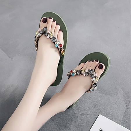 CHOII Clearance Ladies Fashion Summer Crystal Bohemian Style Slippers Beach Sandals Shoes Flip Flops for Women Special Anti-Slip Design Elegant and Refined Thong Sandals Orange/5.5