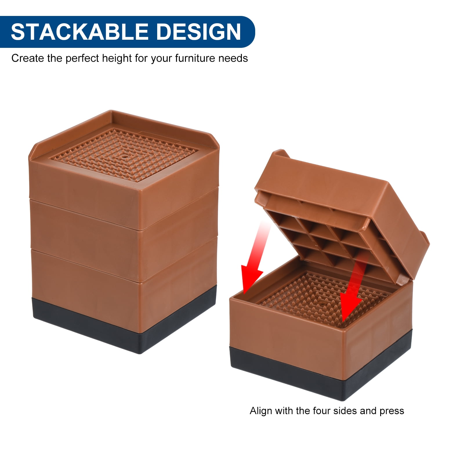 Unique Bargains Furniture Risers Bed Square Bed Risers Adjustable Couch Lifter Block Brown 3" x 3" x 1.5"