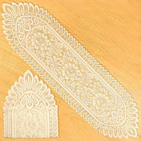 2 Pack Cotton Crochet Lace Rectangular Doilies Table Dresser Scarf Décor, White 13" X 45"