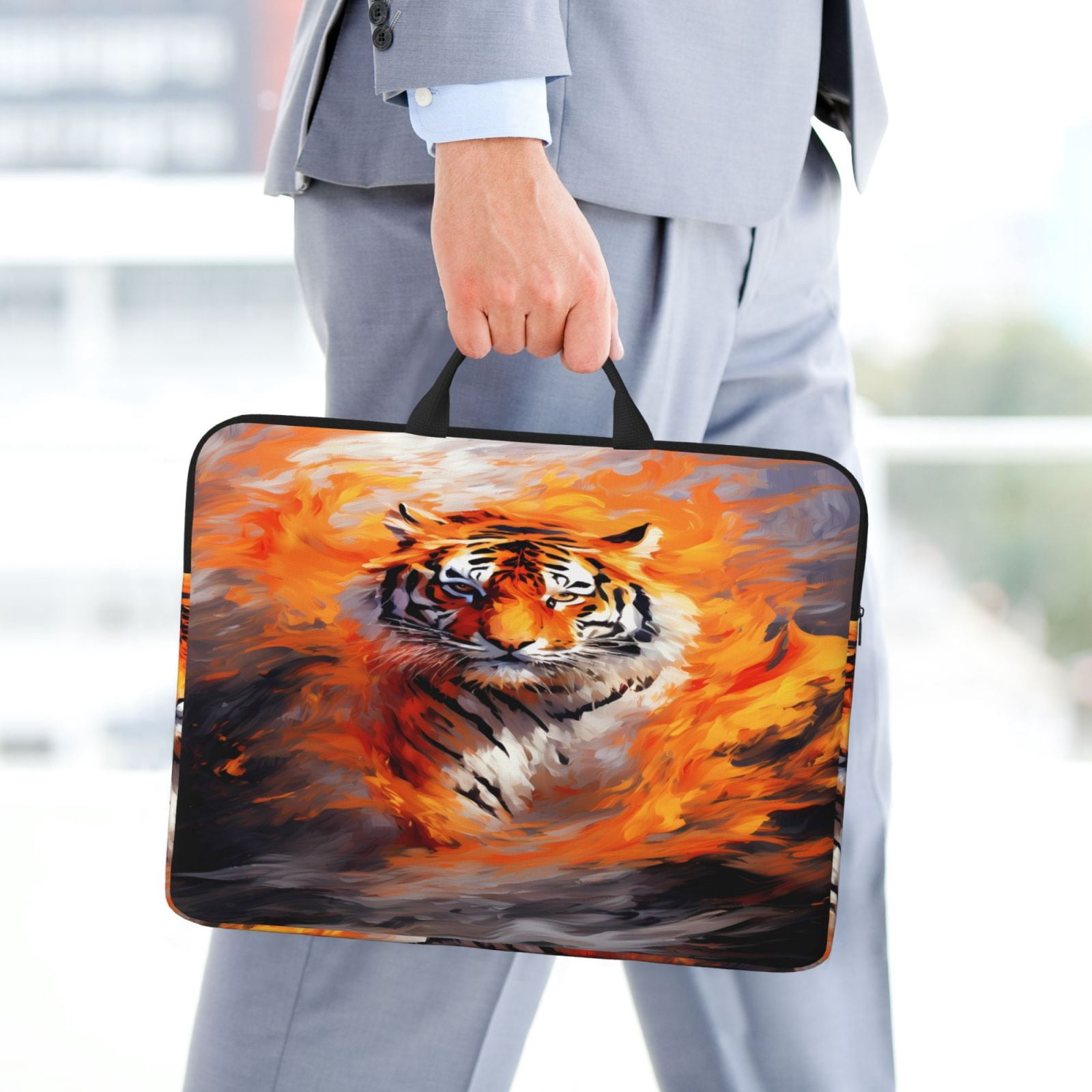 Laptop Sleeve Bag For Women Men 14inch Waterproof Durable Protective Computer Carrying Cover Handle Laptop Case Bag Tiger Fire