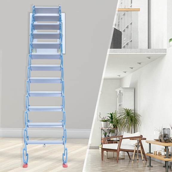 10.17ft Attic Loft Pull Down Ladder 12Step Wall Mount Folding Loft Ladder Stair for Basements, Warehouses