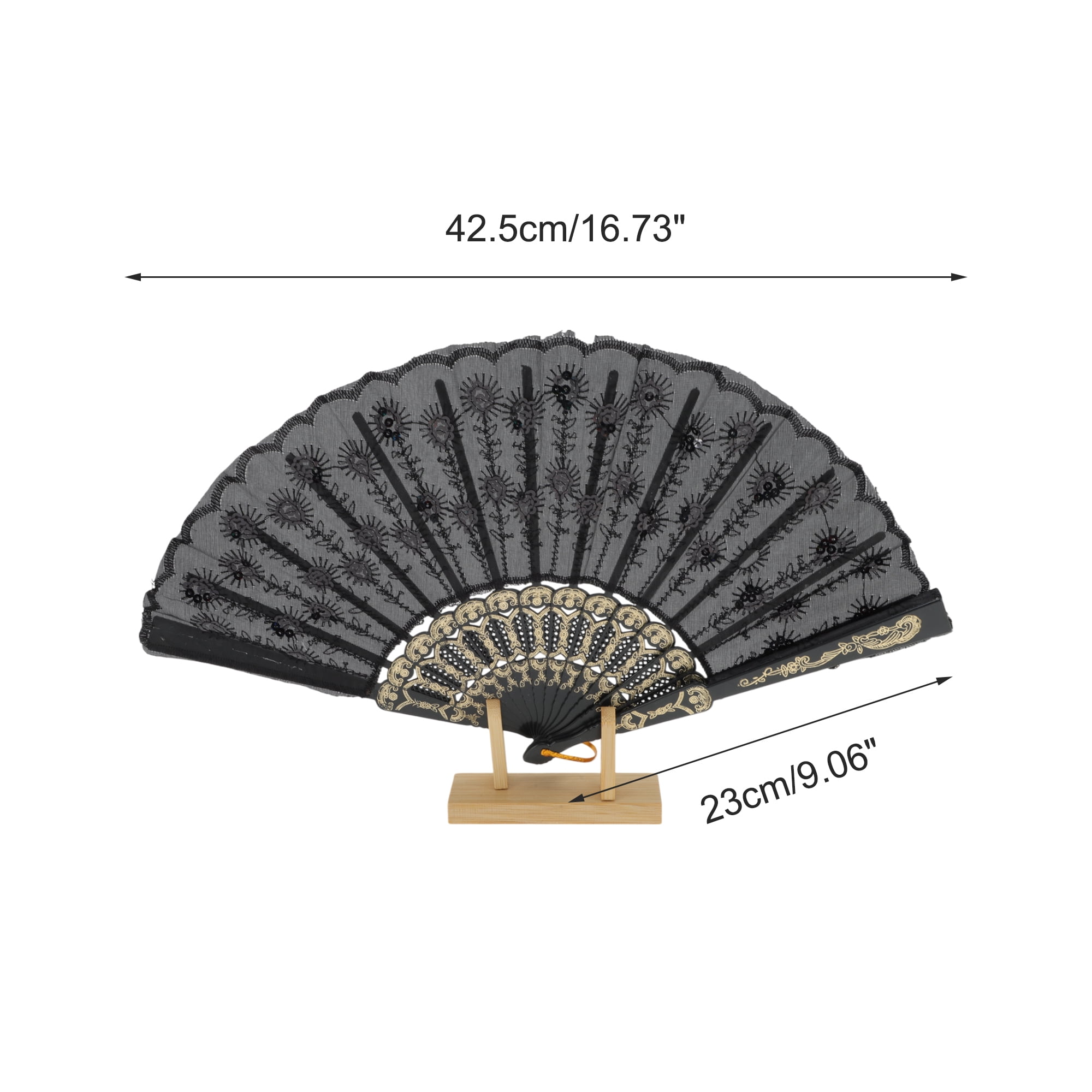 Unique Bargains Beautiful Sequins Folding Fan 1 Pc Black