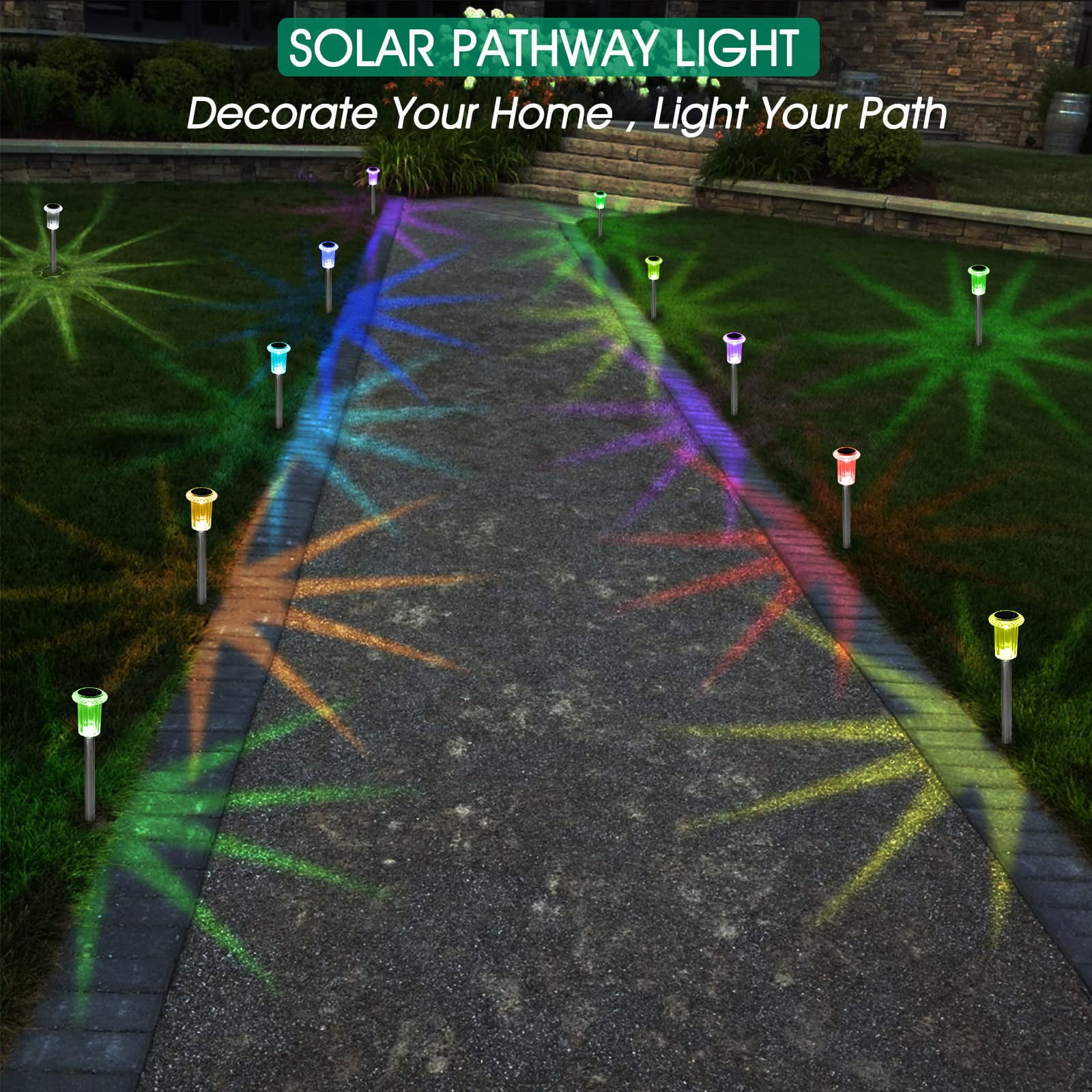 PUCACHI Solar Lights Outdoor Waterproof , 10-Pack Garden Lights, Decorative Lights for Yard Garden Walkway Driveway, Colorful