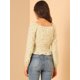 thumbnail image 5 of Allegra K Blusa con volantes plisados y manga larga con cuello en forma de corazÃ³n floral Ditsy para mujer Amarillo XL Unique Bargains Blusa, 5 of 6