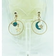 thumbnail image 3 of Clip on 1 3/4" gold & turquoise hoop earrings w/dangling moon, orbit and stars, 3 of 4