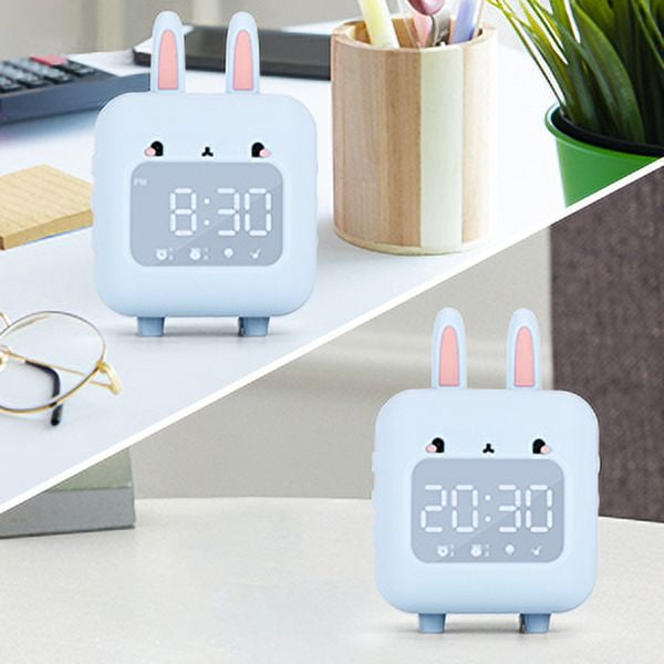 Despertador para ninos Despertador digital para ninos Lindo conejito Despertador para ninas Despertador de ruido blanco Luz nocturna con USB Despertador para ninos para dormitorio de ninas Azul Zhival...