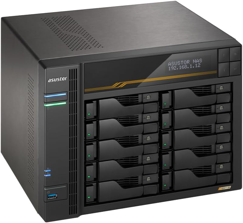 Asustor AS6810T Lockerstor 10 Gen3 10 Bay NAS,Quad-Core 2.3GHz CPU,2x10GbE Ports,16G ECC DDR5,4x M.2 SSD Slots (Diskless)