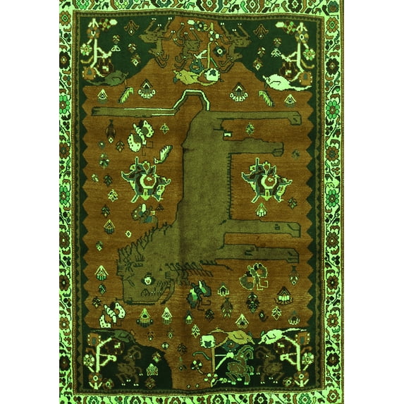 Ahgly Company Indoor Rectangle Animal Green Traditional Area Rugs, 4' x 6'