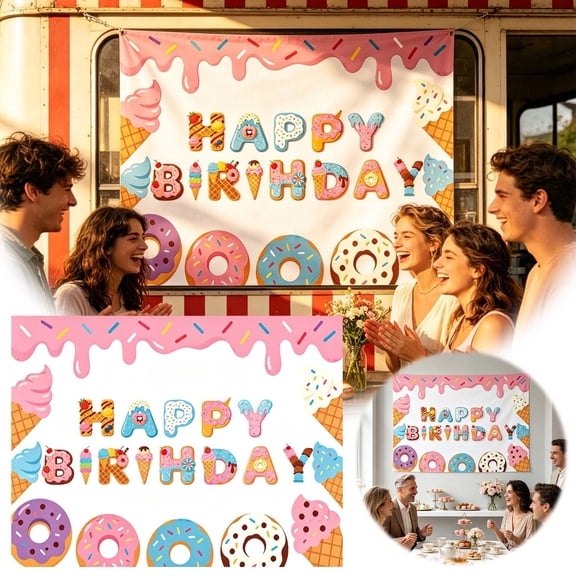 Ice Cream Themed Party Decor Hanging Banner Paper Tableware Cake Topper Combination Kit For Birthday Home Event