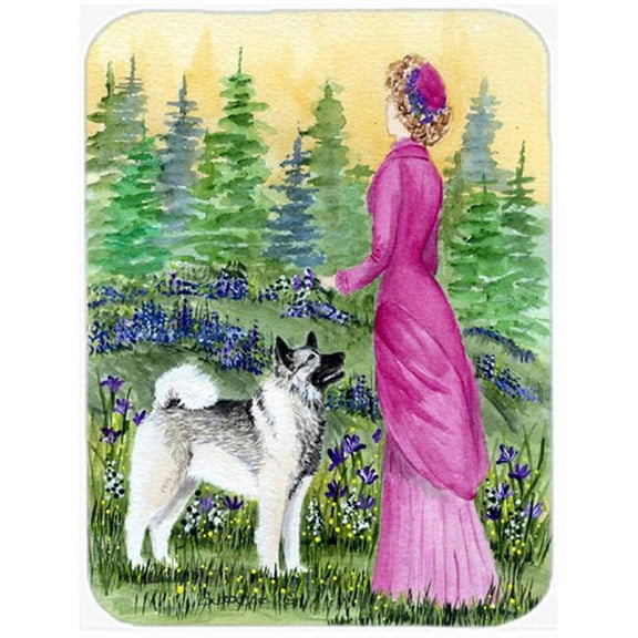 Lady with her Norwegian Elkhound Glass Cutting Board - Large, 15 H x 12 L in.