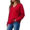 thumbnail image 5 of Oversized V Neck Long Sleeve Fleece Casual Pullover Sweatshirt for Women | Polyester Warm Autumn Layering Top, Daily Casual Weekend Outing Wear, Baggy Long Sleeve Pullover for Plus Size Women,2XL, 5 of 8